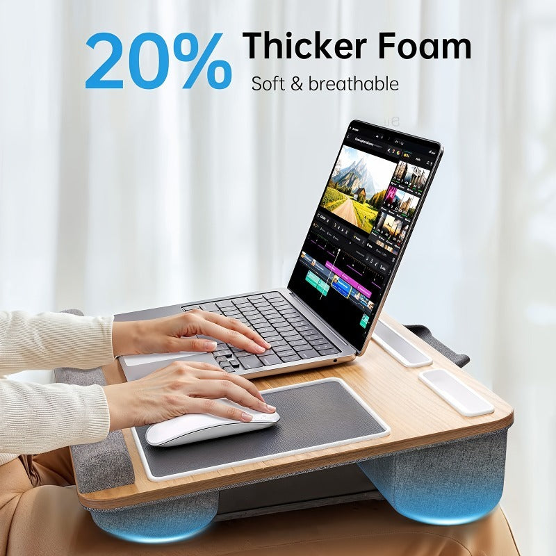 Portable Folding Table & Laptop Bed Desk with Cup Holder & Pad Slot - Lightweight Wood Study Table Suitable for Bed, Sofa, Floor Use - Compact Writing Desk for Students, Office, Picnic, Dorm, Bedside