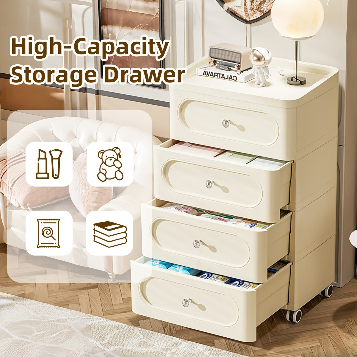 3\u002F4\u002F5 Tier Drawer Storage Organizer | Large Capacity Dresser Cabinet & Storage Cart with Wheels for Closet, Bedroom, Kitchen & Bathroom | Organizing Containers for Clothes, Bedding & Home Storage, Storage Drawer Units