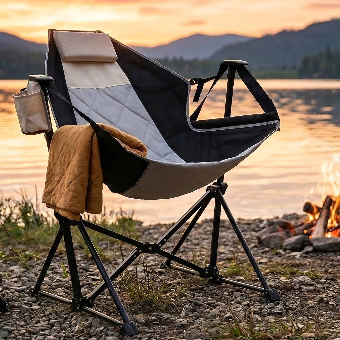 Swing Camping Chairs with Cup Holders, Hammock Chairs, Folding Rocking Chairs, Outdoor Lounge Chairs, Portable Fishing Chairs, Patio Leisure Chairs, And Heavy-Duty Folding Chairs Suitable for Gardens, Outdoor Activities, Camping, And Travel