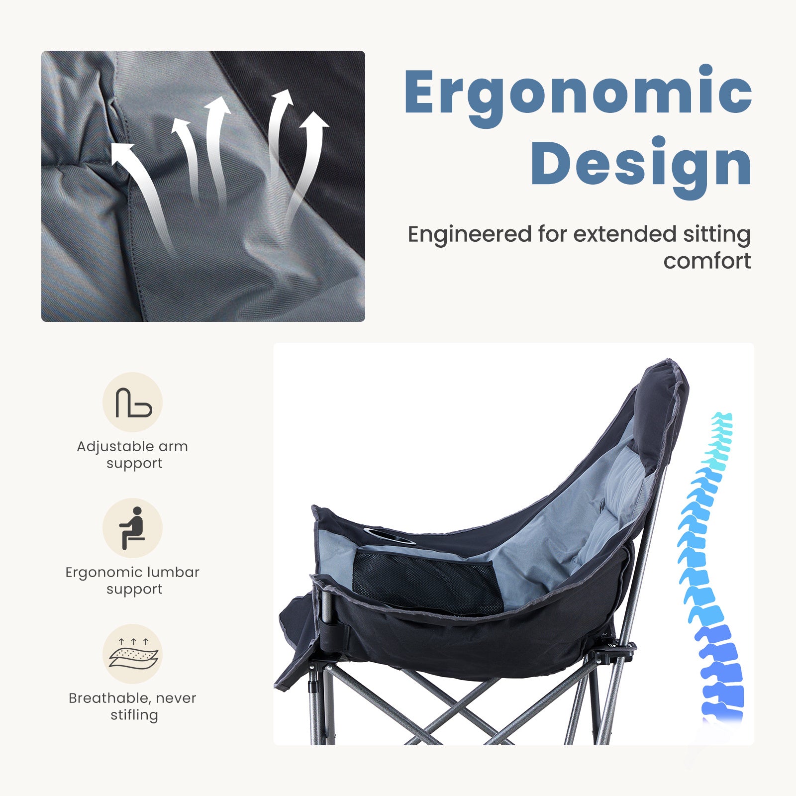 Oversized Camping Chair for Adults - 450lbs Heavy Duty Folding Chair with Cup Holder & Side Pockets, Portable Chair for Camping, Fishing, Hiking, Picnic