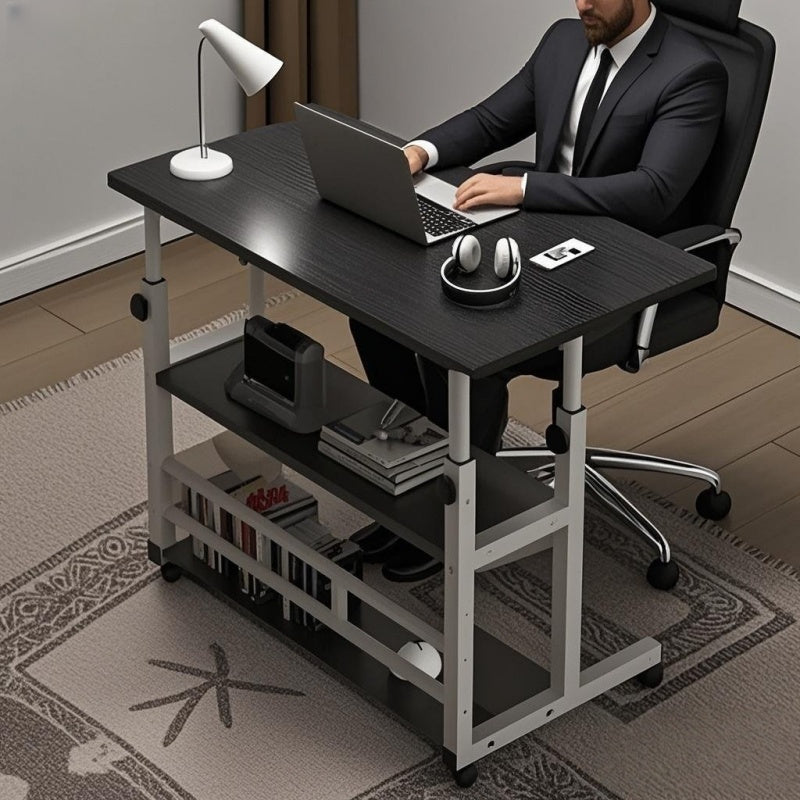 Multifunctional Folding Table With Wheels, Adjustable Height And Storage Shelf - Perfect For Bedroom, Living Room, Outdoor Office And Study Room. Multifunctional Adjustable Height Rolling Table.