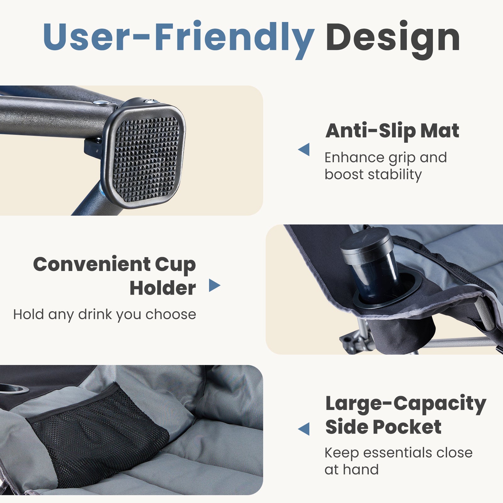 Oversized Camping Chair for Adults - 450lbs Heavy Duty Folding Chair with Cup Holder & Side Pockets, Portable Chair for Camping, Fishing, Hiking, Picnic