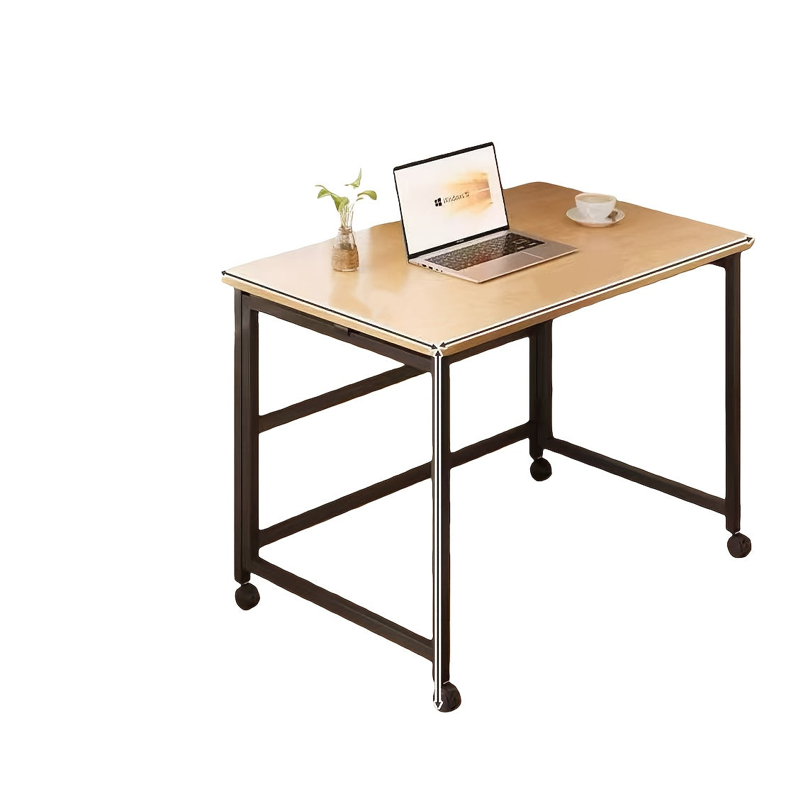 Foldable Extendable Desk Cream-Colored Small Space-Saving Table with Tabletop & Metal Frame - No-Assembly Required Foldable Suitable for Apartments, Dorms, Small Homes - Multi-Functional Computer Desk for Home Office & Study