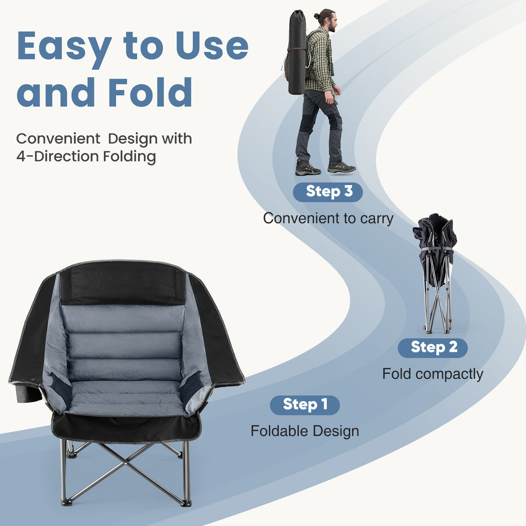 Oversized Camping Chair for Adults - 450lbs Heavy Duty Folding Chair with Cup Holder & Side Pockets, Portable Chair for Camping, Fishing, Hiking, Picnic