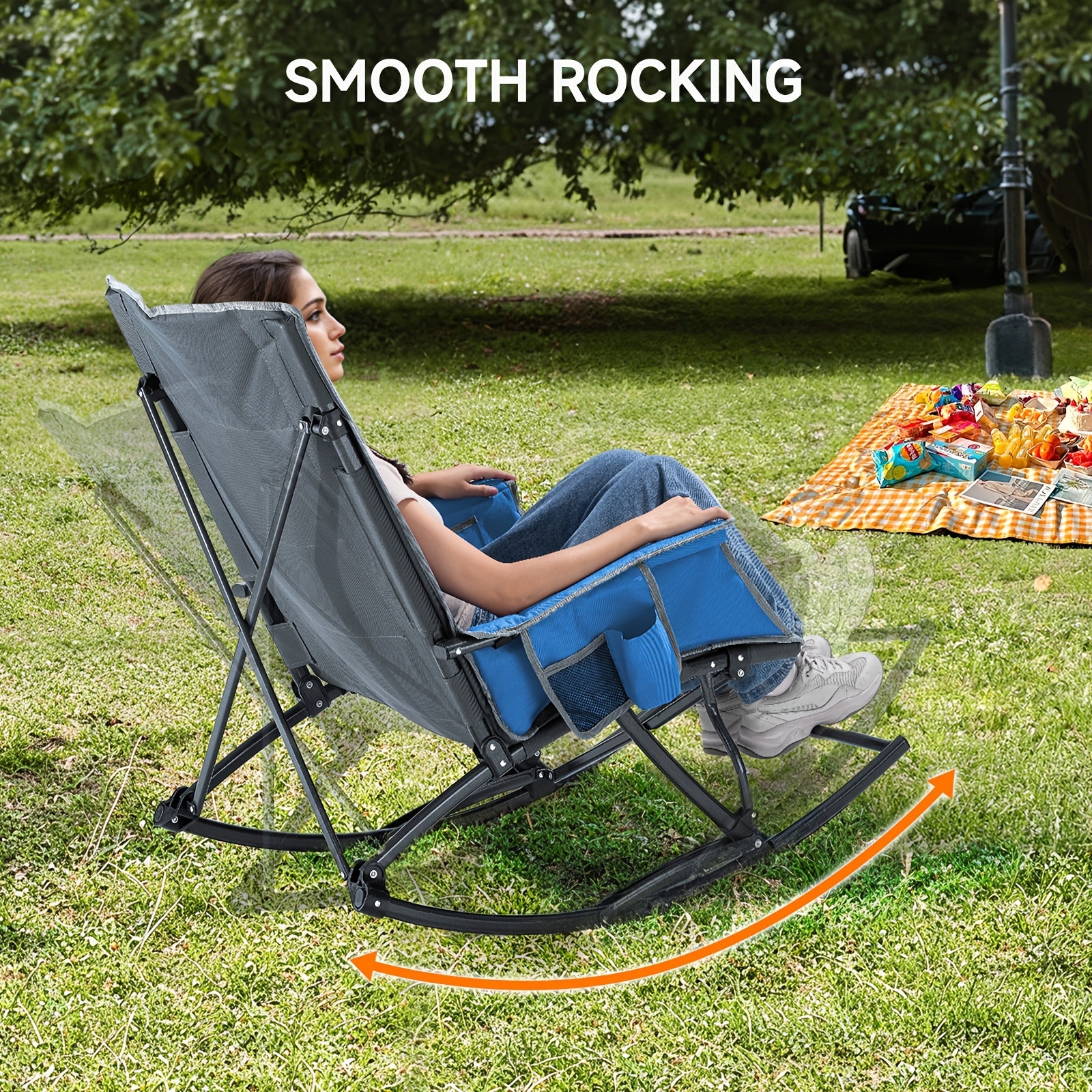 Lawn Chairs, Camping Chairs for Adults, Folding Chair for Outside 330 Lbs Capacity, Rocking Chair Outdoor with Foot Rest for Sport Events
