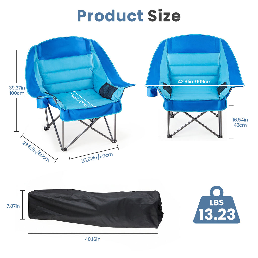 Oversized Camping Chair for Adults - 450lbs Heavy Duty Folding Chair with Cup Holder & Side Pockets, Portable Chair for Camping, Fishing, Hiking, Picnic