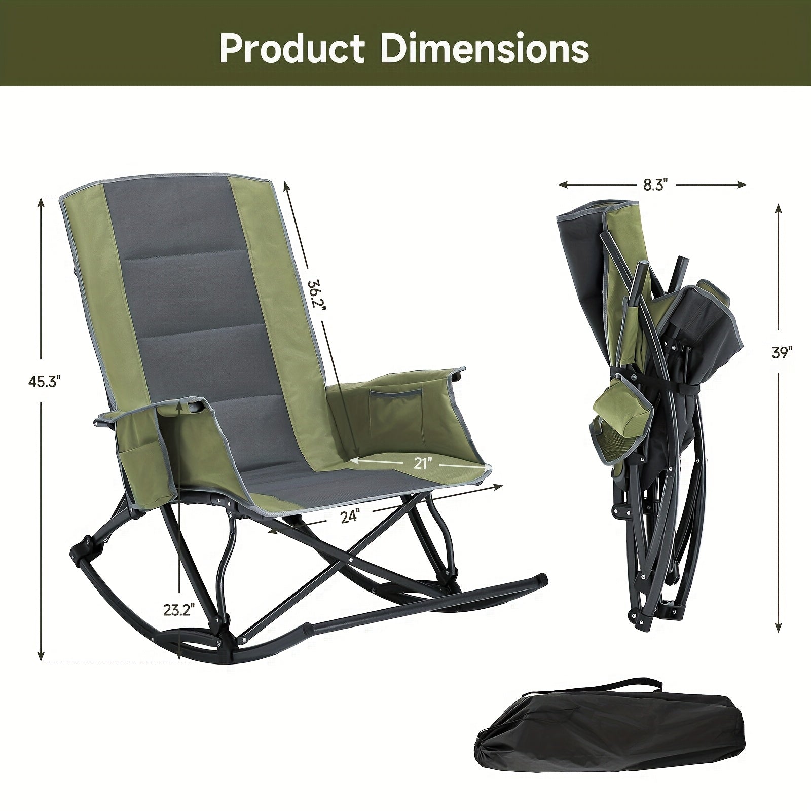 Lawn Chairs, Camping Chairs for Adults, Folding Chair for Outside 330 Lbs Capacity, Rocking Chair Outdoor with Foot Rest for Sport Events