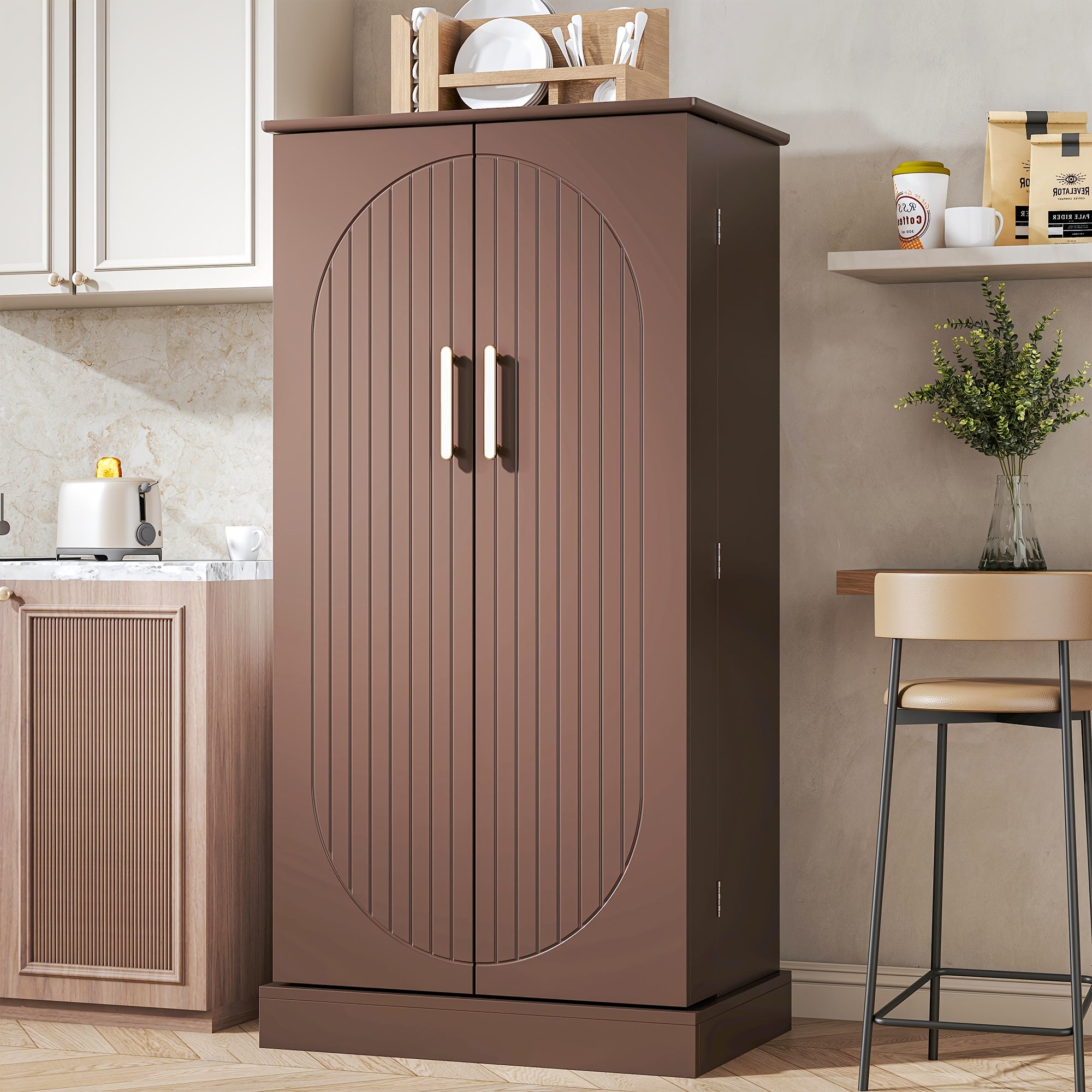 Multi-Functional Buffet Cabinet 47-inch Multi-Functional Large Buffet Cabinet - Modern Kitchen Food Cabinet with 6 Adjustable Shelves for Kitchen Accessories, Utensil Storage, and Organizer