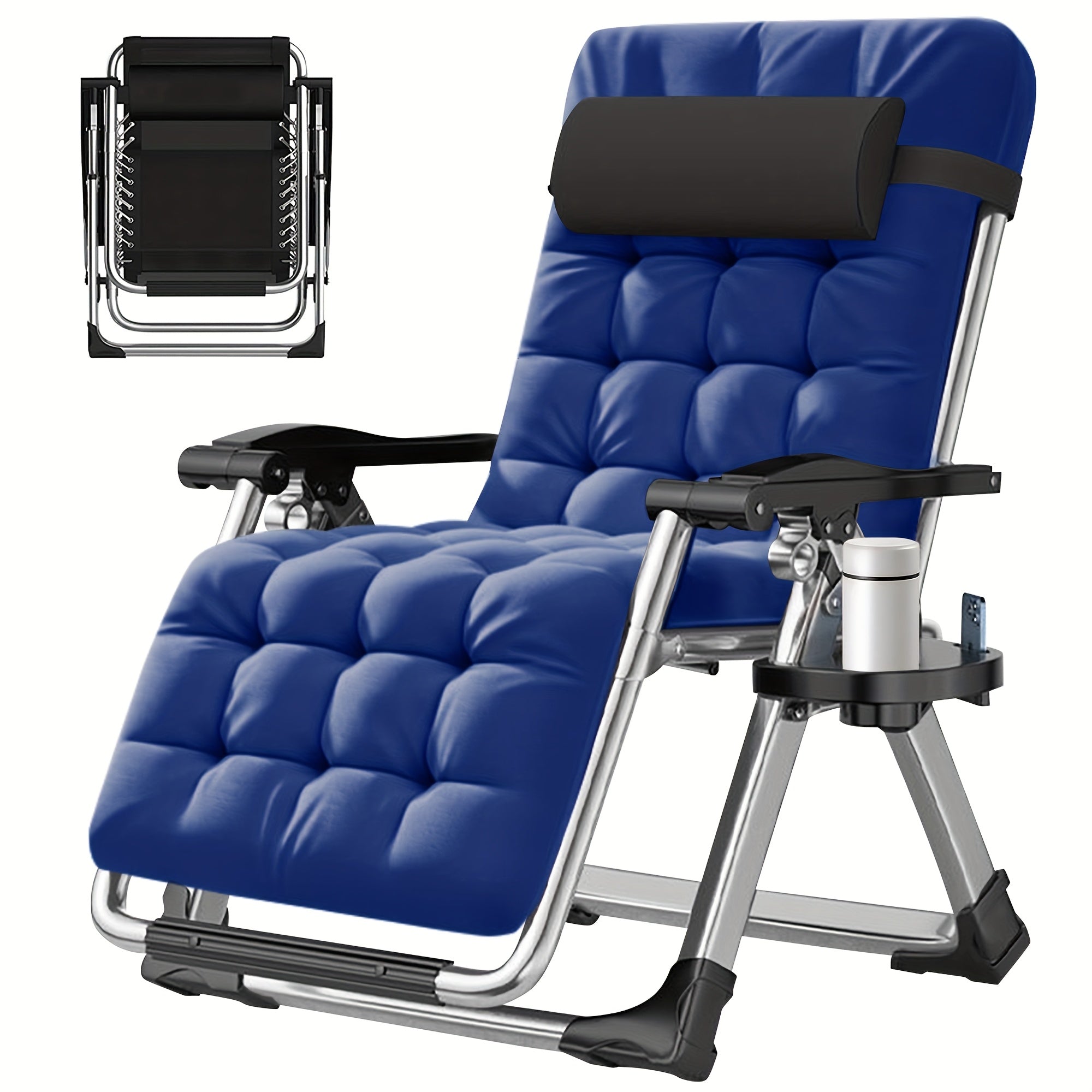 A Zero-Gravity Lounge Chair That Reclines, Featuring a Detachable Cushion And a Cup Holder, Suitable for Both Indoor And Outdoor Use. This Folding Recliner Can Support Weights of Up to 440 Pounds.