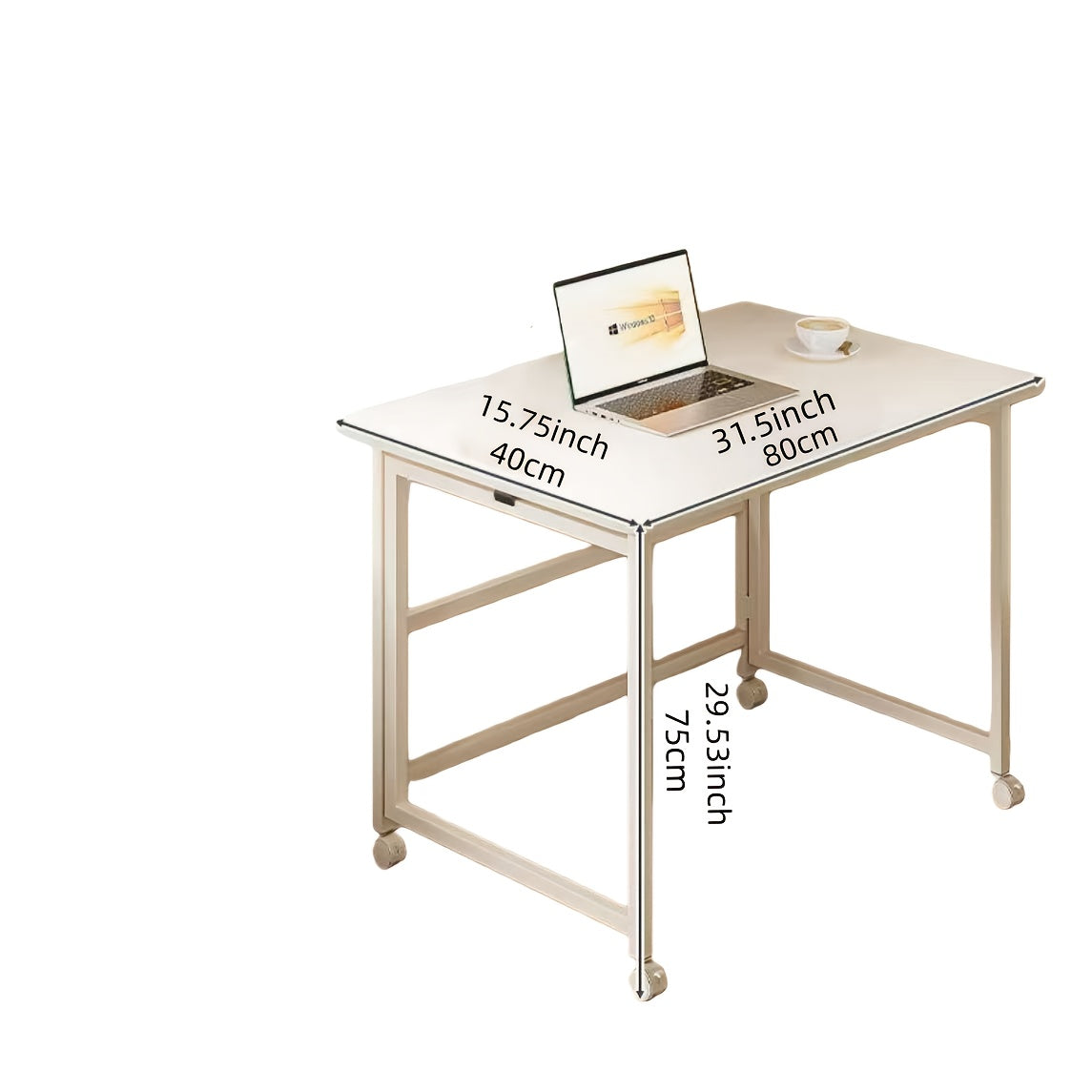 Foldable Extendable Desk Cream-Colored Small Space-Saving Table with Tabletop & Metal Frame - No-Assembly Required Foldable Suitable for Apartments, Dorms, Small Homes - Multi-Functional Computer Desk for Home Office & Study