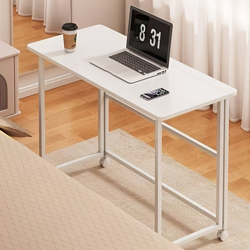 Foldable Extendable Desk Cream-Colored Small Space-Saving Table with Tabletop & Metal Frame - No-Assembly Required Foldable Suitable for Apartments, Dorms, Small Homes - Multi-Functional Computer Desk for Home Office & Study