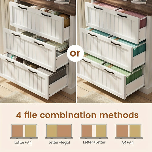 3 Drawer File Cabinet for Letter\u002FLegal\u002FA4 Size, Farmhouse Filing Cabinet, Lateral File Cabinet with Printer Stand for Home Office