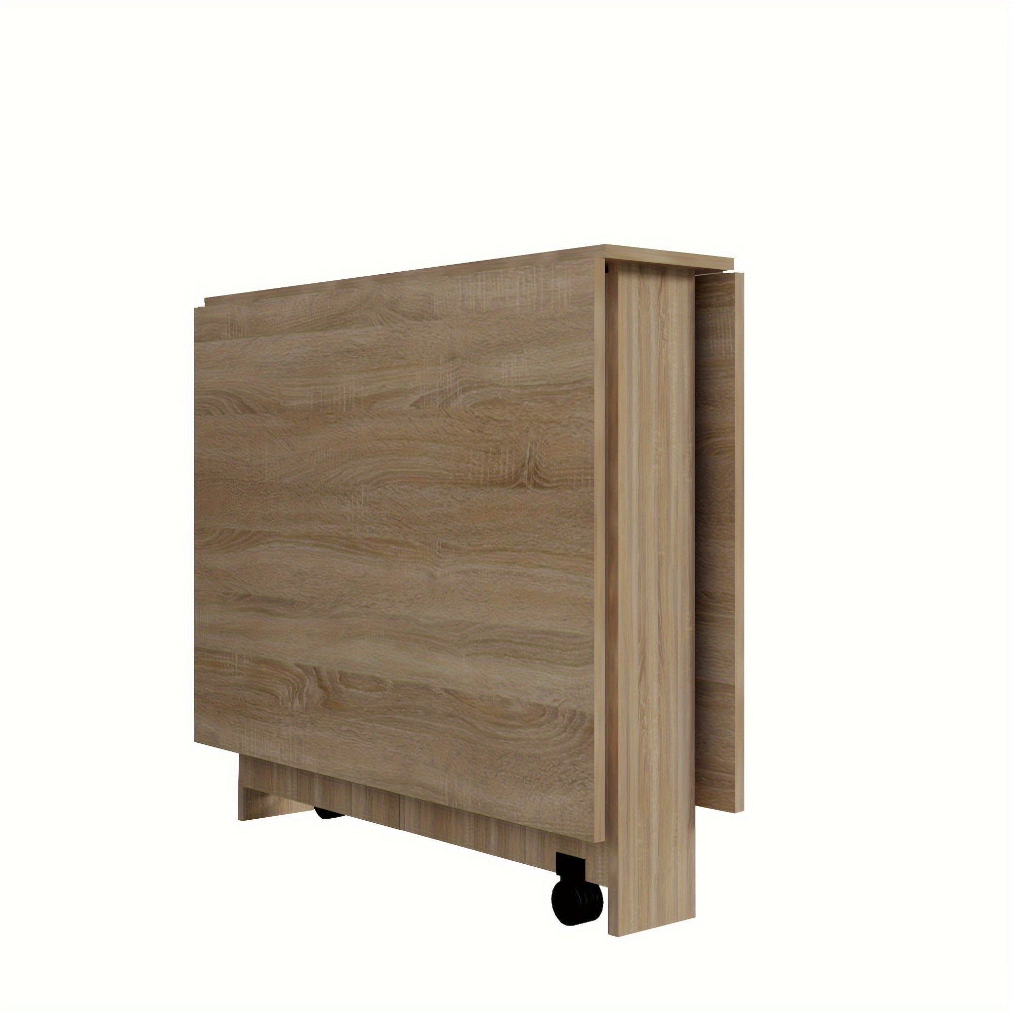 Modern Multifunctional Folding Table With Wheels For Easy Mobility, 2 Tiers Of Storage Cabinets Are Very Convenient For Storing Kitchenware, Books Or Stationery, Etc., Space-saving, Can Be Used As A Half-unfolded Writing Desk, Or Folding Small Shelve