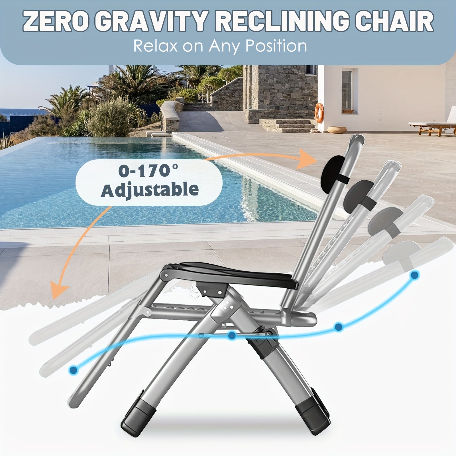 A Zero-Gravity Lounge Chair That Reclines, Featuring a Detachable Cushion And a Cup Holder, Suitable for Both Indoor And Outdoor Use. This Folding Recliner Can Support Weights of Up to 440 Pounds.