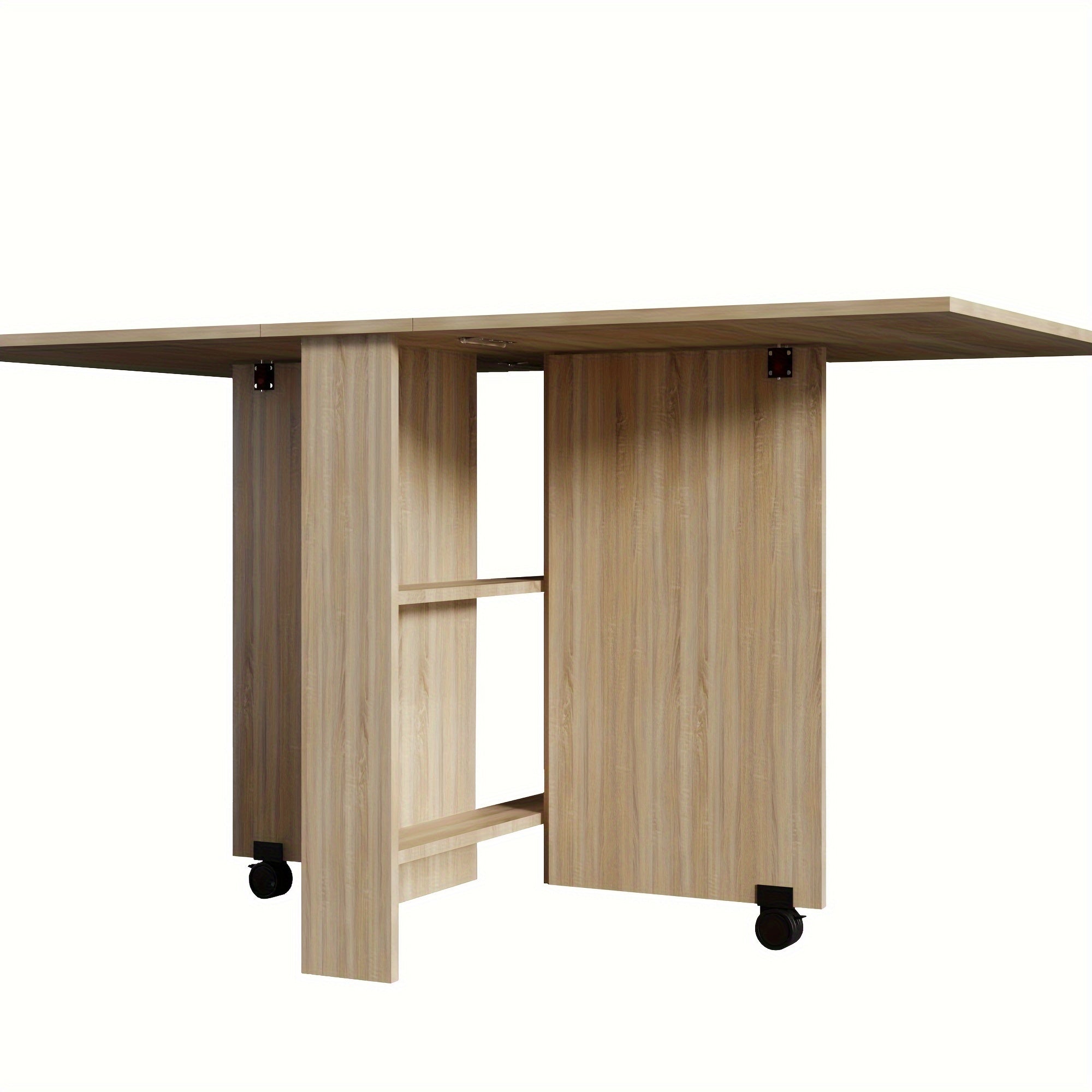 Modern Multifunctional Folding Table With Wheels For Easy Mobility, 2 Tiers Of Storage Cabinets Are Very Convenient For Storing Kitchenware, Books Or Stationery, Etc., Space-saving, Can Be Used As A Half-unfolded Writing Desk, Or Folding Small Shelve