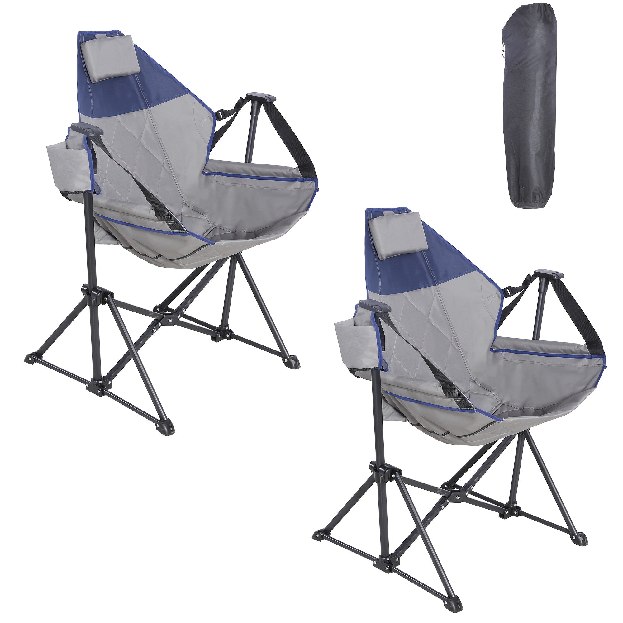 2 Rocking Camping Chairs with Cup Holders, Hammock Chair, Folding Rocking Chair, Outdoor Lounge Chair, Portable Fishing Chair, Patio Leisure Chair, Heavy Duty Folding Chair Suitable for Patio, Outdoor, Camping, Travel