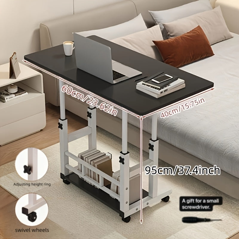 Multifunctional Folding Table With Wheels, Adjustable Height And Storage Shelf - Perfect For Bedroom, Living Room, Outdoor Office And Study Room. Multifunctional Adjustable Height Rolling Table.