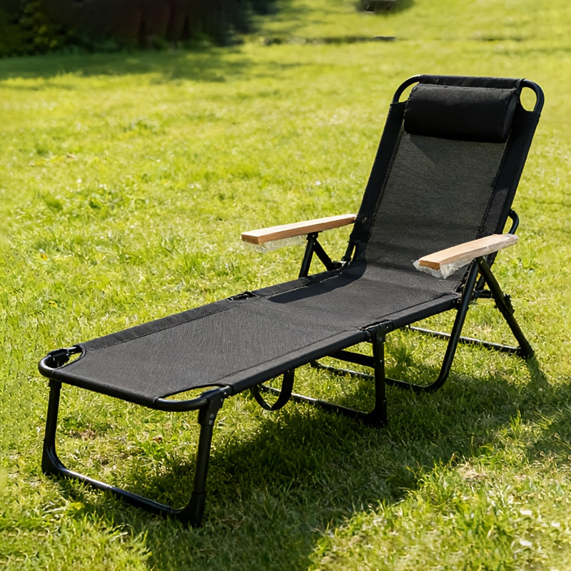 Adjustable Folding Lounge Chair, Portable Camping Bed. with Built-in Side Pockets for Small Items And A Soft, It Fits Patios, Balconies, Beaches And Camping Trips. Gray Is Steady And Elegant, Beige Is Gentle And Soothing. No Assembly Needed