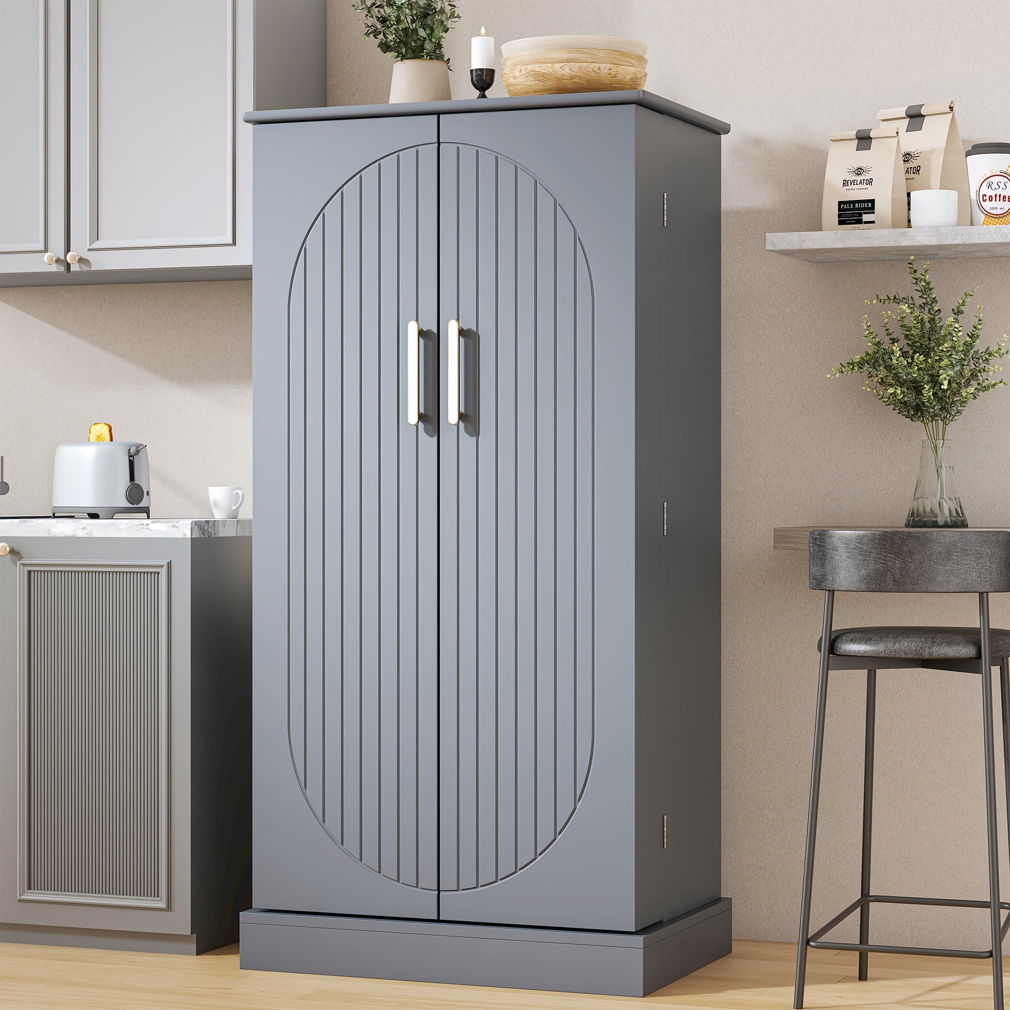 Multi-Functional Buffet Cabinet 47-inch Multi-Functional Large Buffet Cabinet - Modern Kitchen Food Cabinet with 6 Adjustable Shelves for Kitchen Accessories, Utensil Storage, and Organizer