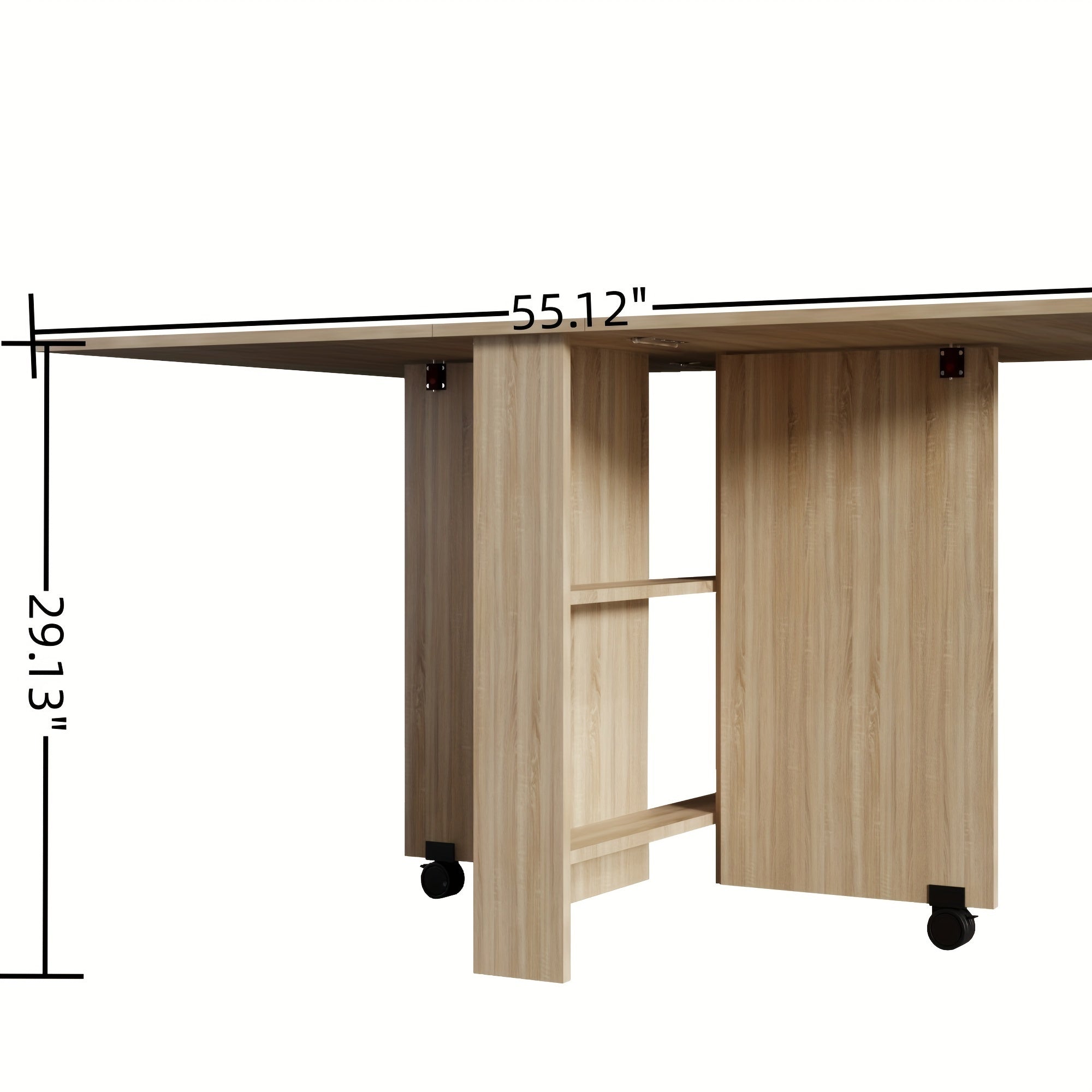 Modern Multifunctional Folding Table With Wheels For Easy Mobility, 2 Tiers Of Storage Cabinets Are Very Convenient For Storing Kitchenware, Books Or Stationery, Etc., Space-saving, Can Be Used As A Half-unfolded Writing Desk, Or Folding Small Shelve