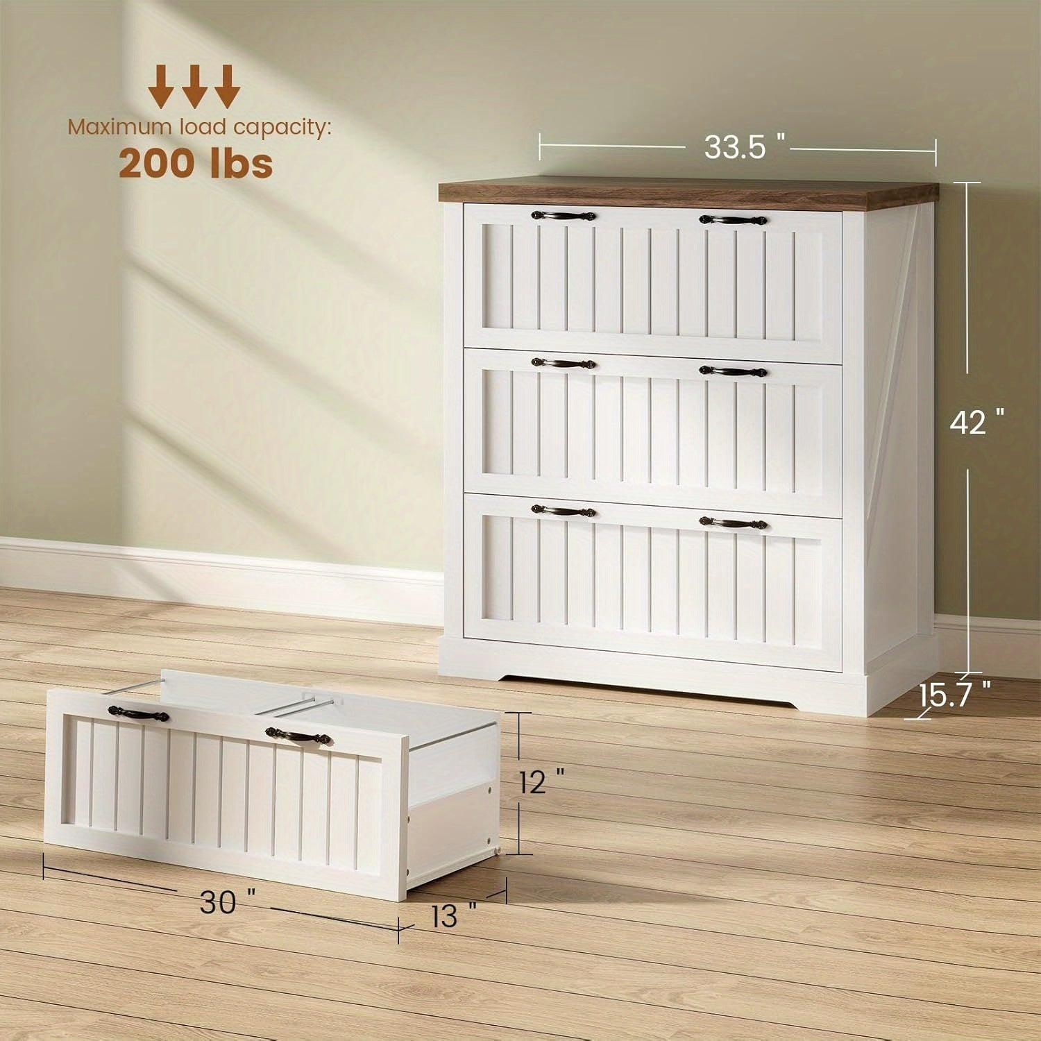 3 Drawer File Cabinet for Letter\u002FLegal\u002FA4 Size, Farmhouse Filing Cabinet, Lateral File Cabinet with Printer Stand for Home Office