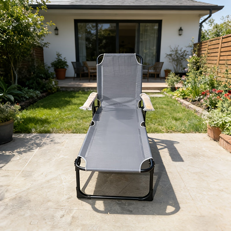 Adjustable Folding Lounge Chair, Portable Camping Bed. with Built-in Side Pockets for Small Items And A Soft, It Fits Patios, Balconies, Beaches And Camping Trips. Gray Is Steady And Elegant, Beige Is Gentle And Soothing. No Assembly Needed