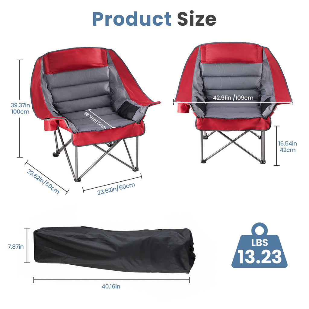 Oversized Camping Chair for Adults - 450lbs Heavy Duty Folding Chair with Cup Holder & Side Pockets, Portable Chair for Camping, Fishing, Hiking, Picnic